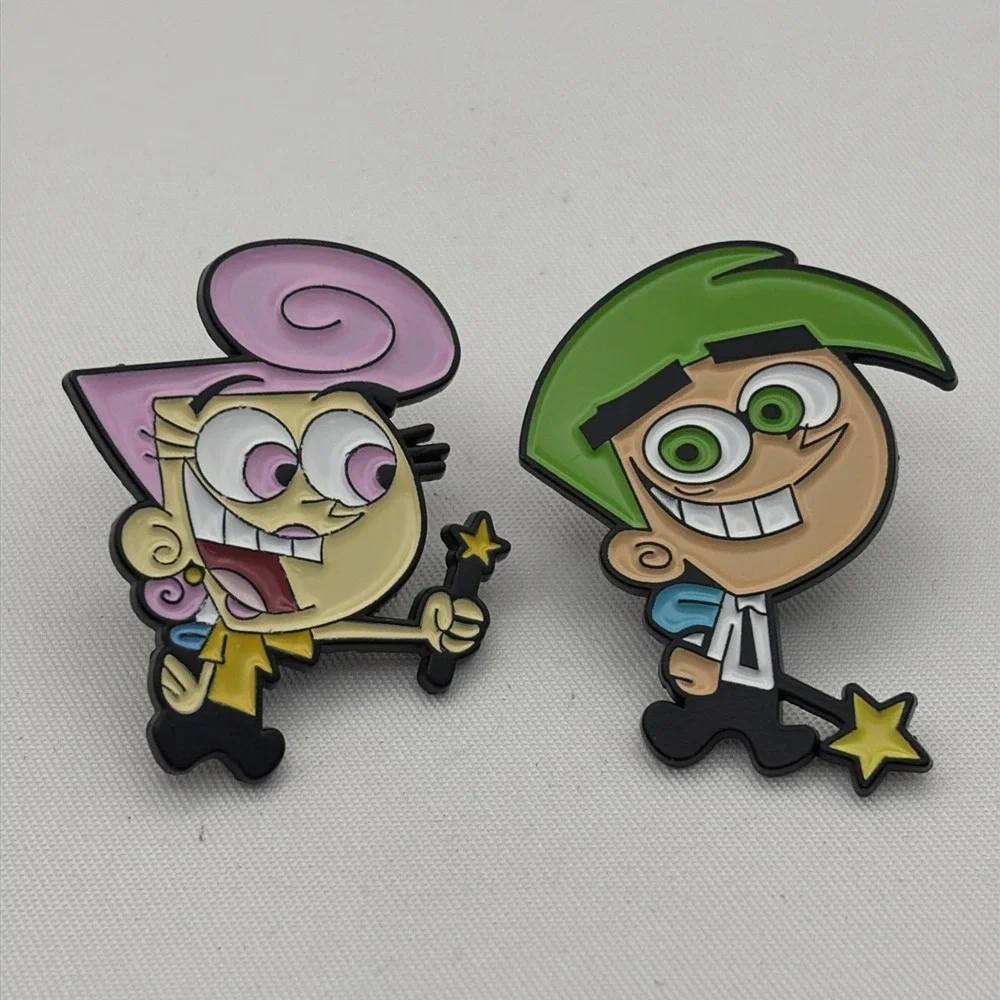 Set Of 2 Cosmo & Wanda Fairly OddParents Fairies Animation TV Show Lapel Hat Pin